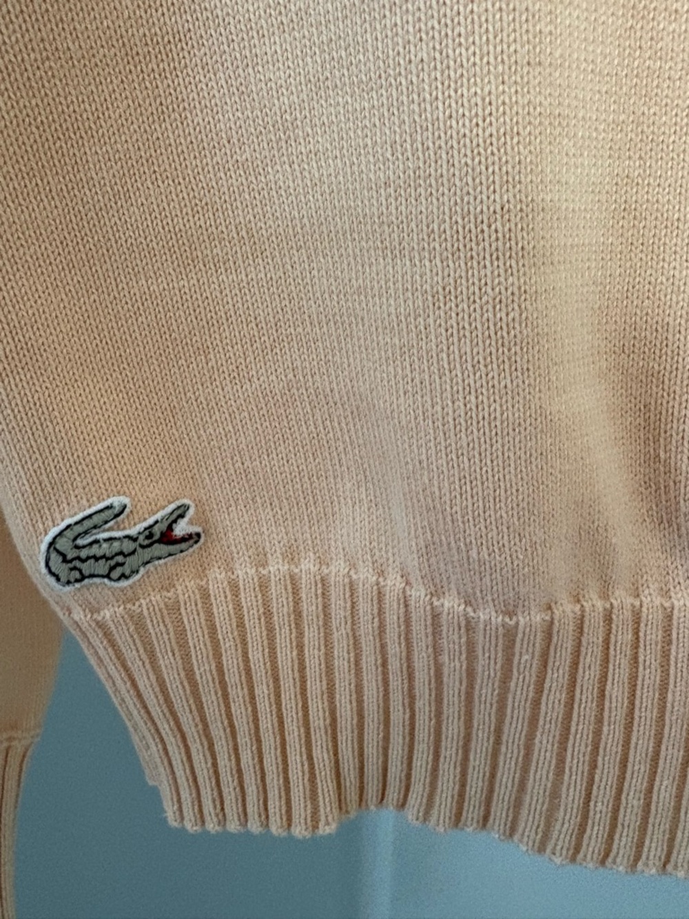 RARE Vintage LACOSTE Archival Jacquard Boatneck Sweater - Peach 100% Cotton - Picture 4 of 9